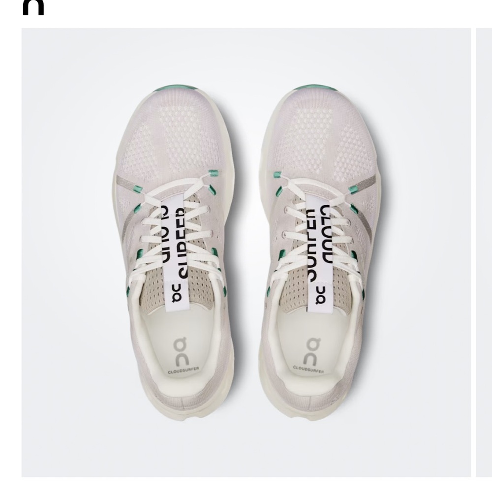 On Running Cloudsurfer Women's White with Mint Accent Running Shoes